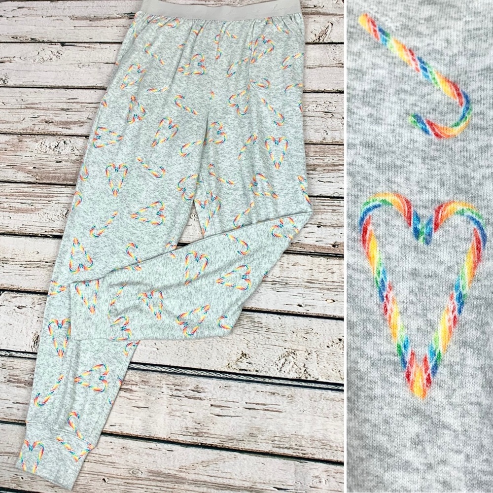 NWT Large Candy Cane Rainbow PINK Victoria’s Secret Cozy Sleep Bottoms Joggers